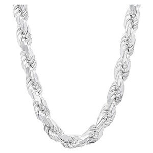Solid 925 Sterling Silver Italian DIAMOND CUT ROPE CHAIN Necklace 7.5MM 30"